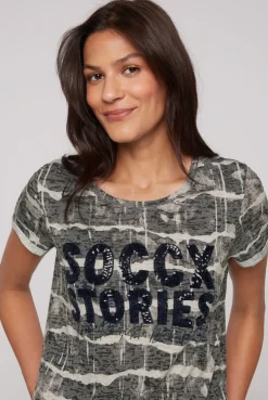 CAMP DAVID & SOCCX Ausbrenner-Shirt mit Pailletten-Logo stone beige stonebeige Best Sale