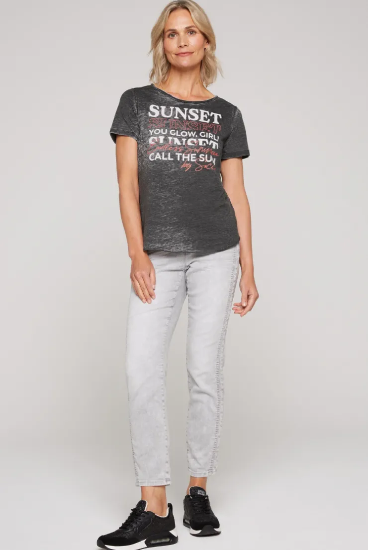 CAMP DAVID & SOCCX Ausbrenner-T-Shirt mit Frontprint black Cheap