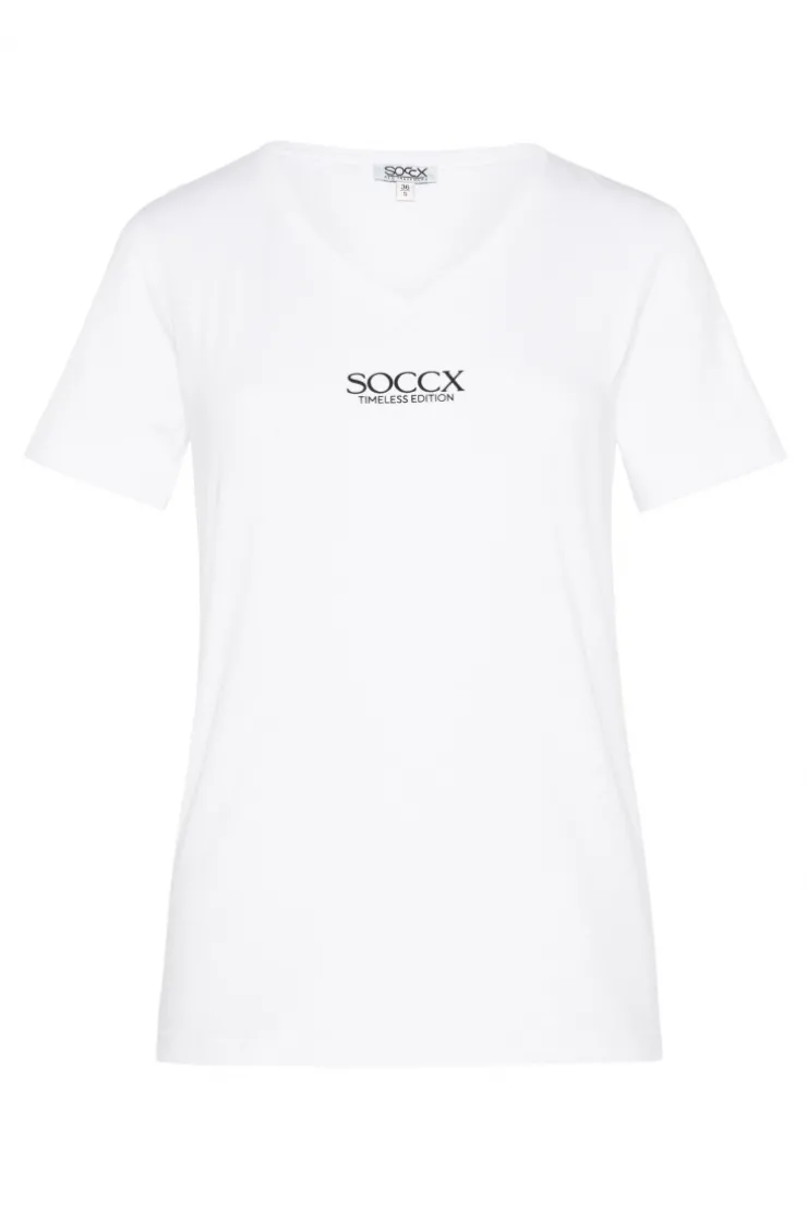 CAMP DAVID & SOCCX Basic T-Shirt mit V-Ausschnitt und Logo opticwhite Clearance