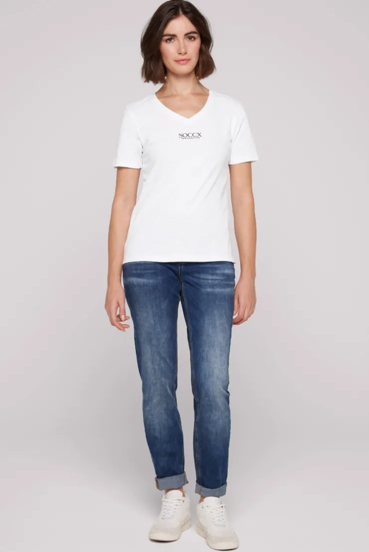 CAMP DAVID & SOCCX Basic T-Shirt mit V-Ausschnitt und Logo opticwhite Clearance