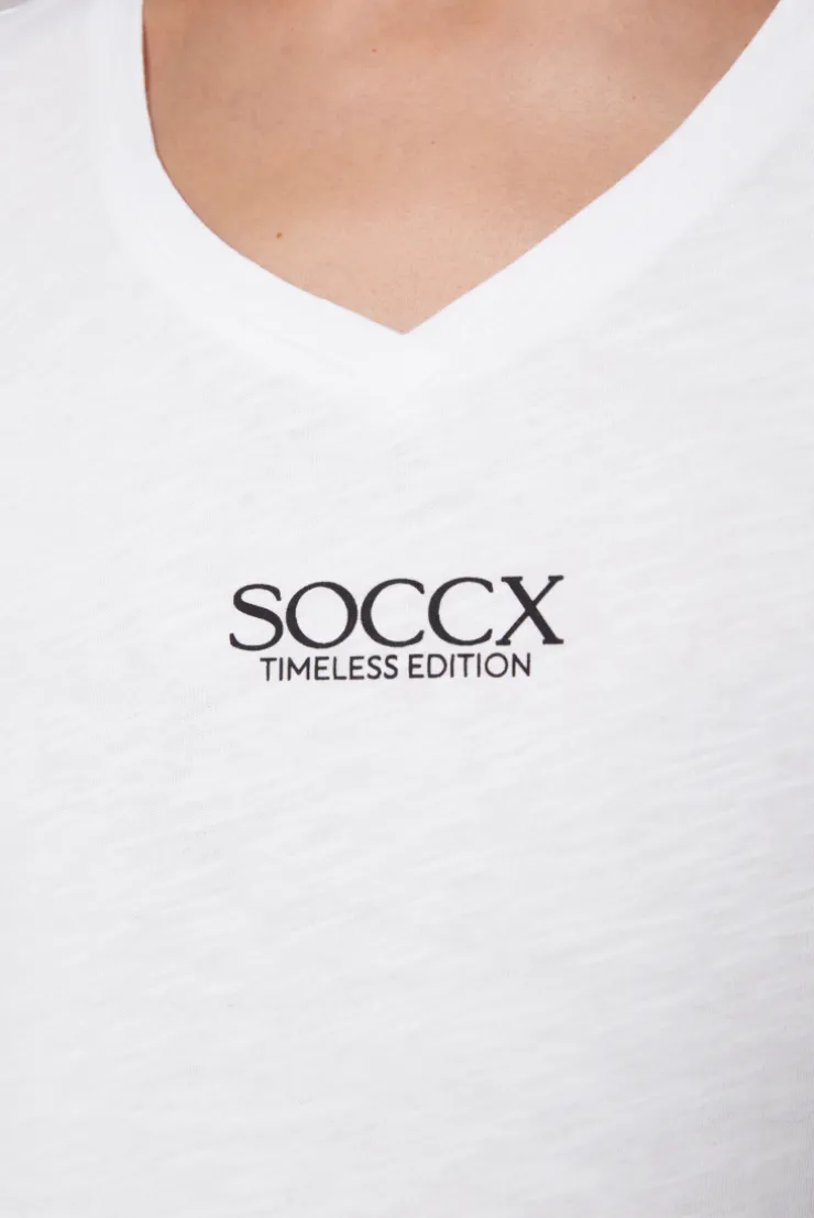 CAMP DAVID & SOCCX Basic T-Shirt mit V-Ausschnitt und Logo opticwhite Clearance