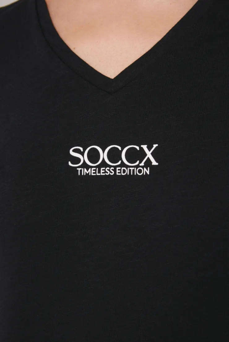 CAMP DAVID & SOCCX Basic T-Shirt mit V-Ausschnitt und Logo black Discount