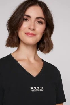 CAMP DAVID & SOCCX Basic T-Shirt mit V-Ausschnitt und Logo black Clearance