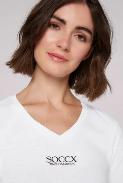 CAMP DAVID & SOCCX Basic T-Shirt mit V-Ausschnitt und Logo opticwhite Best Sale