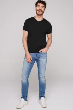 CAMP DAVID & SOCCX Basic T-Shirt mit V-Neck, Doppelpack / black New