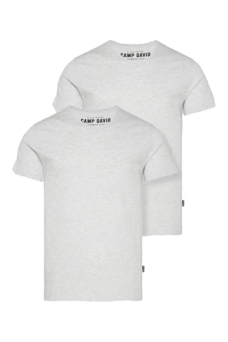 CAMP DAVID & SOCCX Basic T-Shirt V-Neck 2er-Pack grey melange greymelange Flash Sale