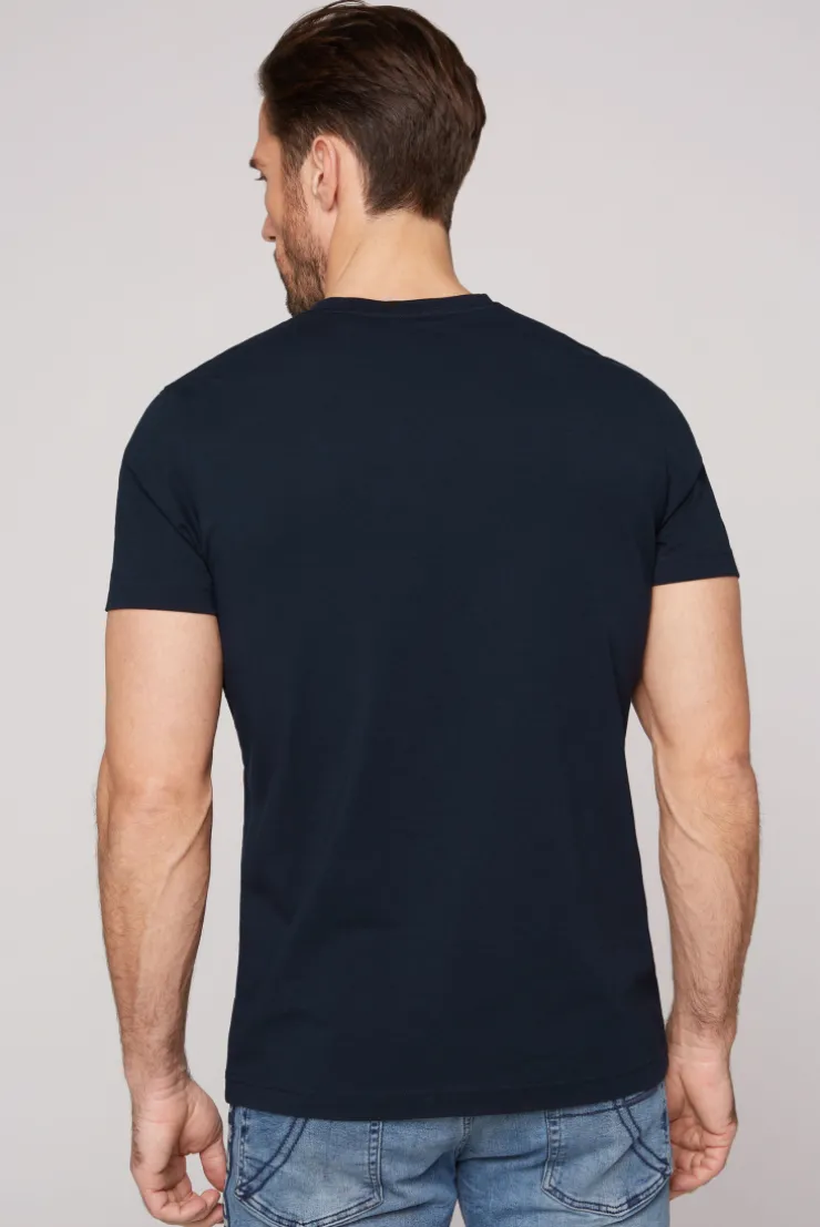 CAMP DAVID & SOCCX Basic T-Shirt V-Neck mit Logo Print blue navy bluenavy Store