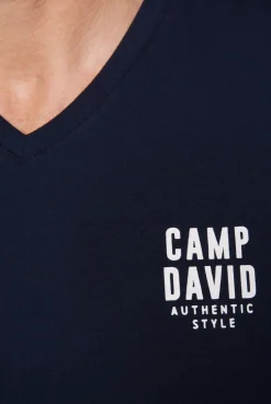 CAMP DAVID & SOCCX Basic T-Shirt V-Neck mit Logo Print blue navy bluenavy Store