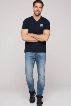 CAMP DAVID & SOCCX Basic T-Shirt V-Neck mit Logo Print blue navy bluenavy New