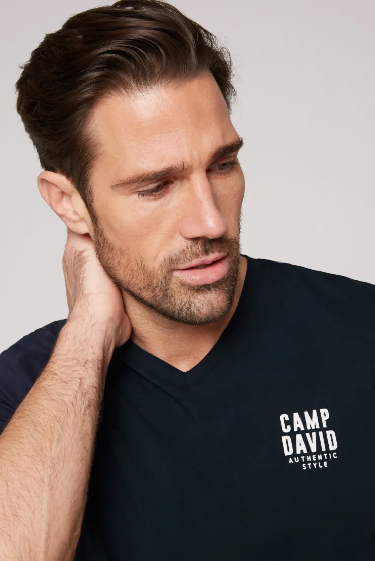 CAMP DAVID & SOCCX Basic T-Shirt V-Neck mit Logo Print blue navy bluenavy New