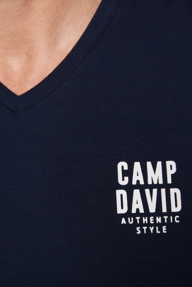 CAMP DAVID & SOCCX Basic T-Shirt V-Neck mit Logo Print blue navy bluenavy New