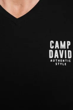 CAMP DAVID & SOCCX Basic T-Shirt V-Neck mit Logo Print black Online