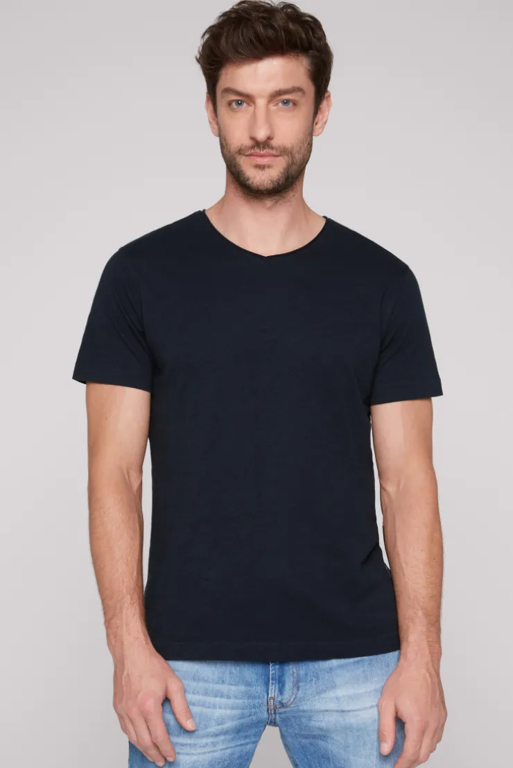 CAMP DAVID & SOCCX Basic T-Shirt V-Neck mit Used-Kante blue navy bluenavy Discount