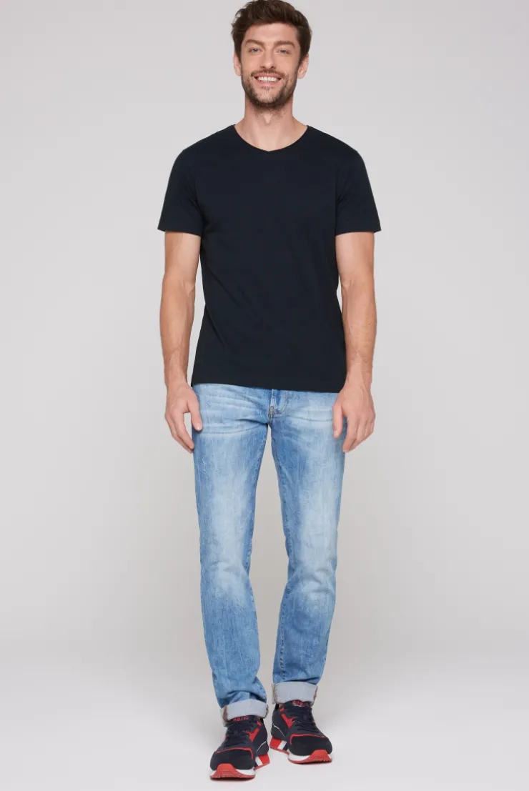 CAMP DAVID & SOCCX Basic T-Shirt V-Neck mit Used-Kante blue navy bluenavy Discount