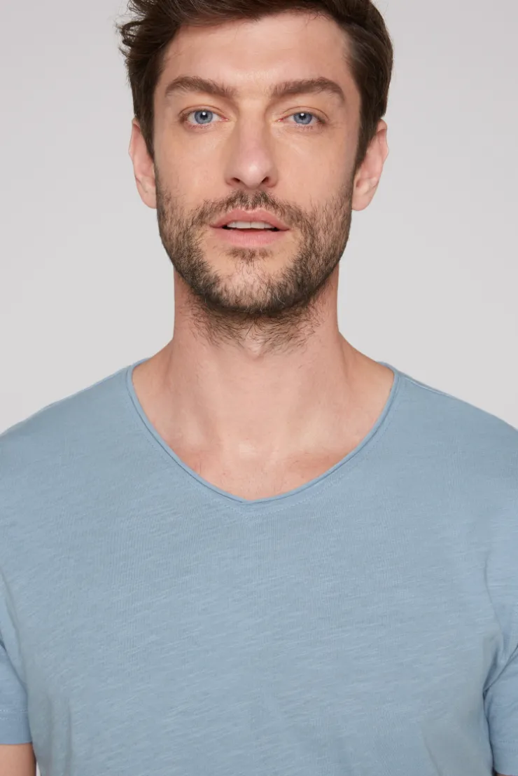 CAMP DAVID & SOCCX Basic T-Shirt V-Neck mit Used-Kante new blue newblue Hot