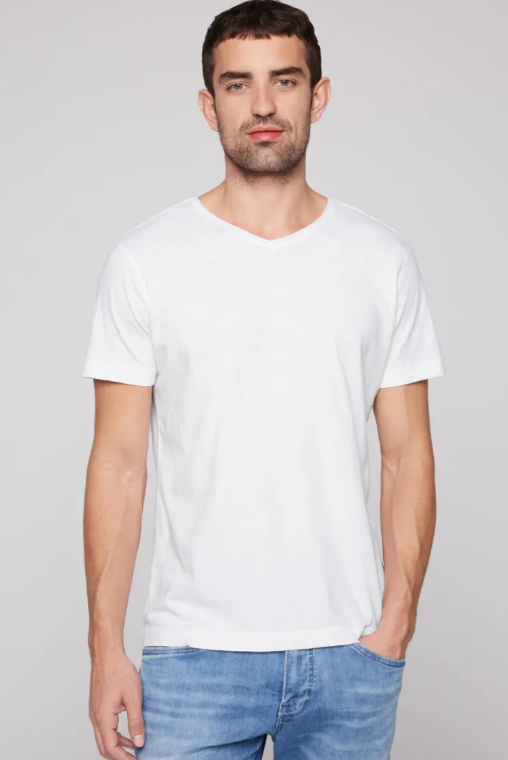 CAMP DAVID & SOCCX Basic T-Shirt V-Neck mit Used-Kante opticwhite Online