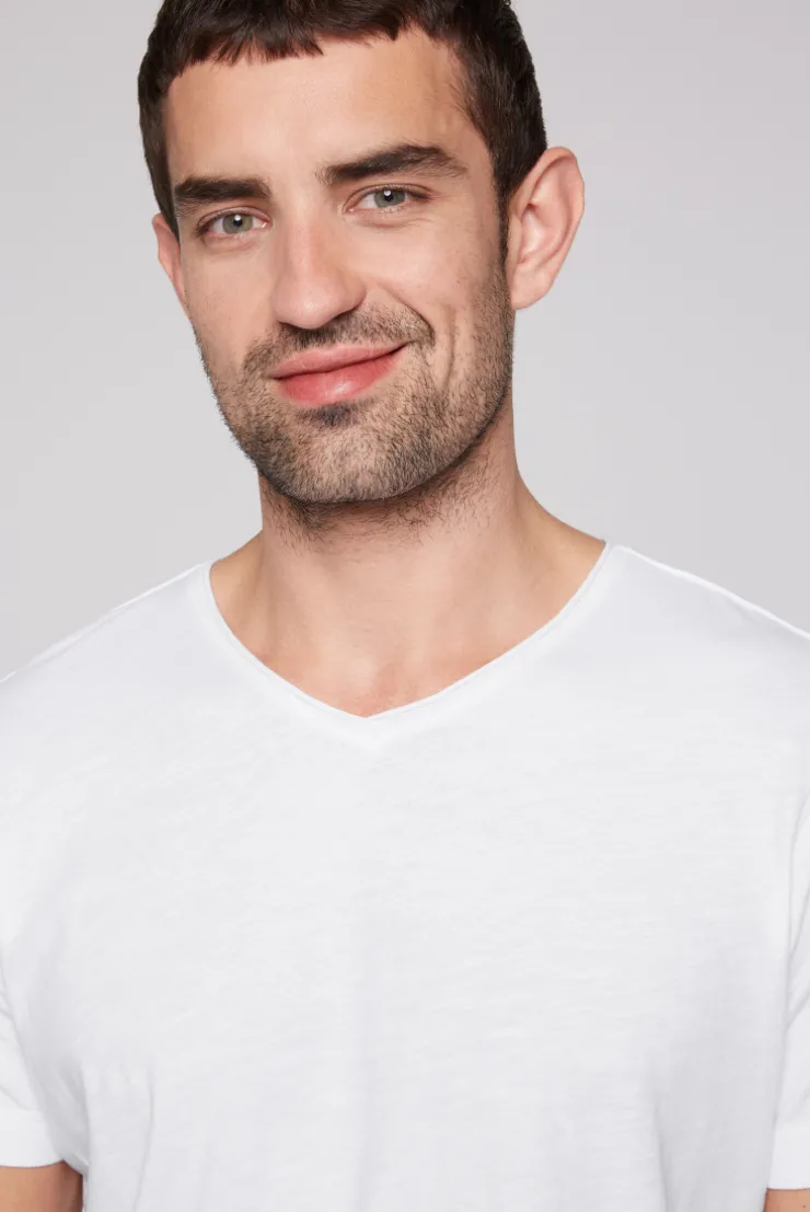CAMP DAVID & SOCCX Basic T-Shirt V-Neck mit Used-Kante opticwhite Online