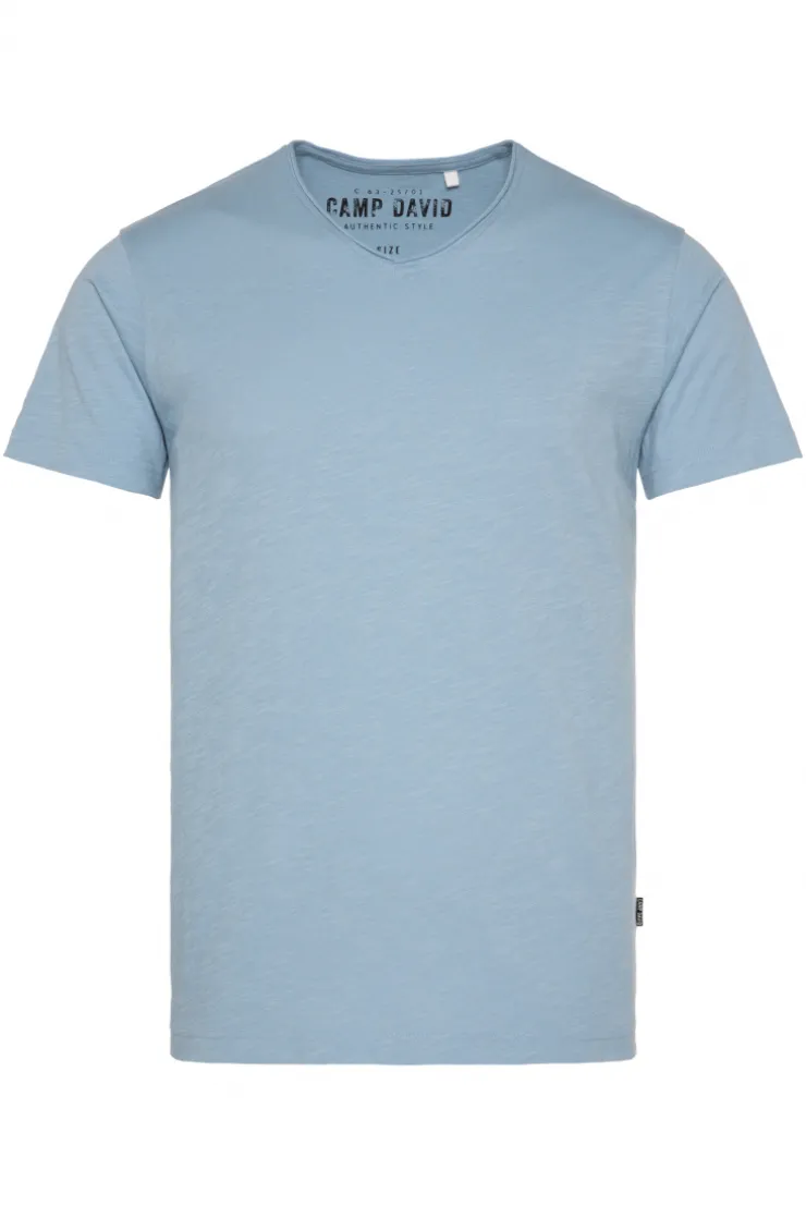 CAMP DAVID & SOCCX Basic T-Shirt V-Neck mit Used-Kante new blue newblue New