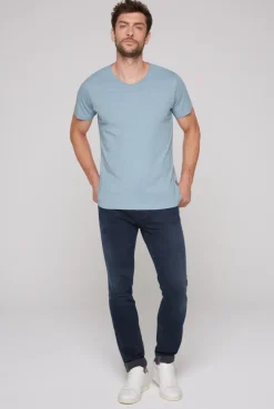 CAMP DAVID & SOCCX Basic T-Shirt V-Neck mit Used-Kante new blue newblue New