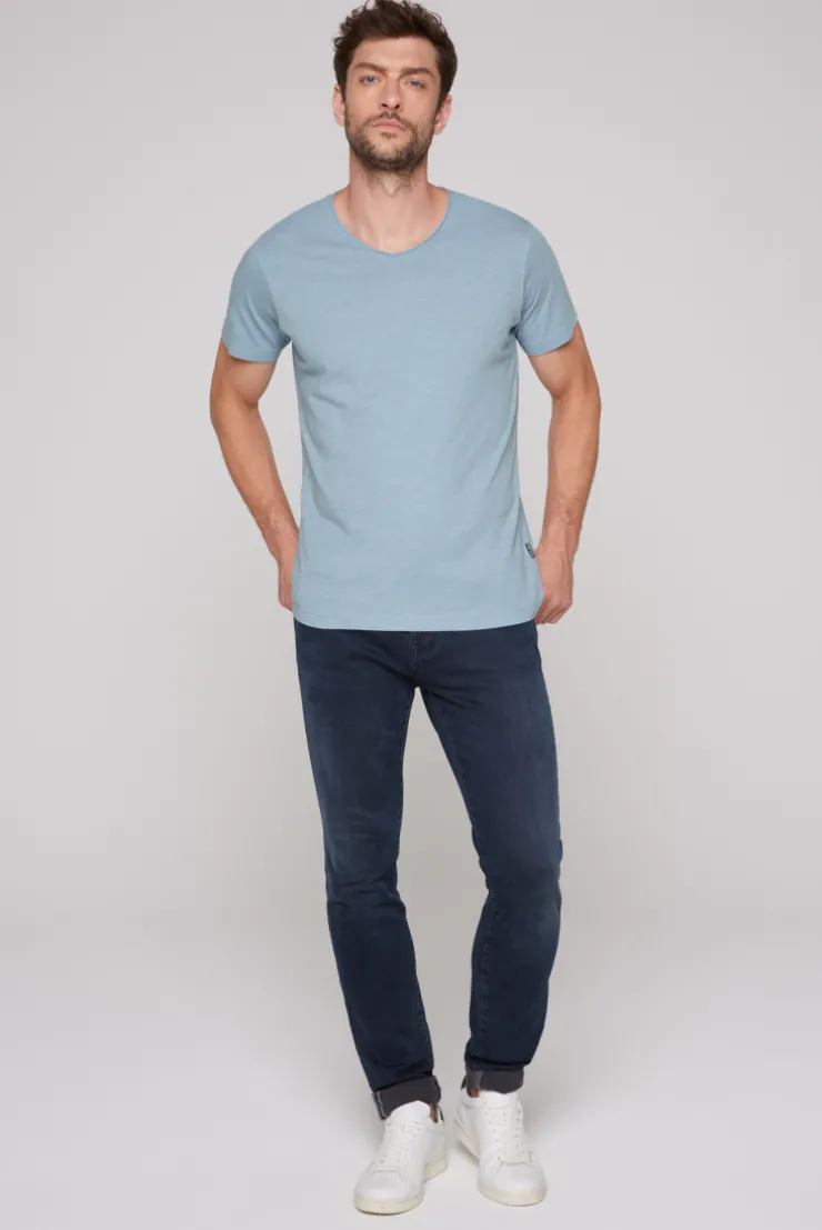 CAMP DAVID & SOCCX Basic T-Shirt V-Neck mit Used-Kante new blue newblue New