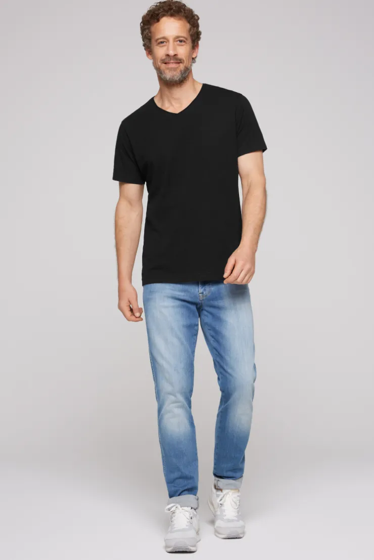 CAMP DAVID & SOCCX Basic T-Shirt V-Neck mit Used-Kante black New