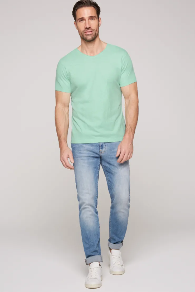 CAMP DAVID & SOCCX Basic T-Shirt V-Neck mit Used-Kante sun aqua sunaqua New