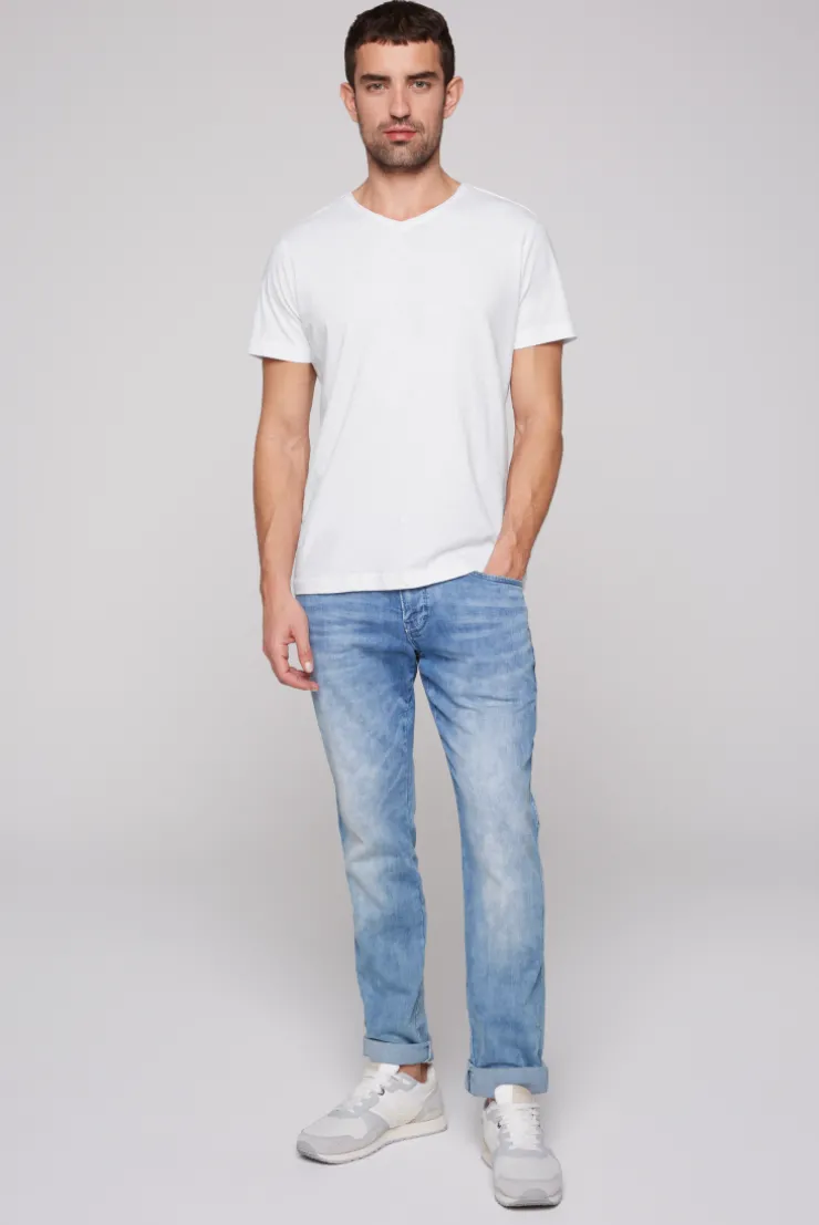 CAMP DAVID & SOCCX Basic T-Shirt V-Neck mit Used-Kante opticwhite Clearance