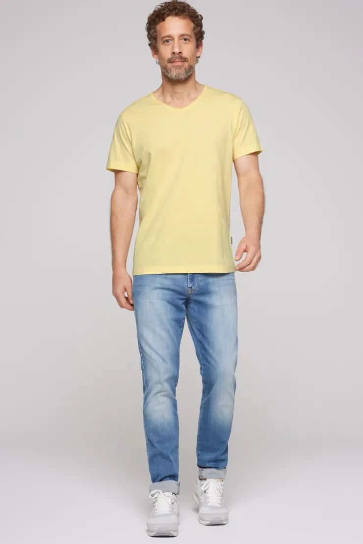 CAMP DAVID & SOCCX Basic T-Shirt V-Neck mit Used-Kante sun Best Sale
