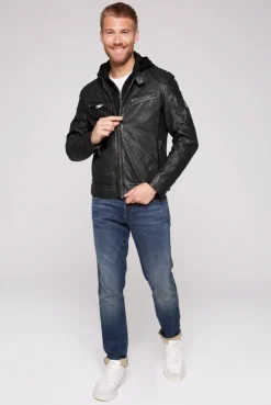 CAMP DAVID & SOCCX Bikerjacke aus Leder mit Kapuzeneinsatz black Hot