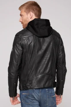 CAMP DAVID & SOCCX Bikerjacke aus Leder mit Kapuzeneinsatz black Hot