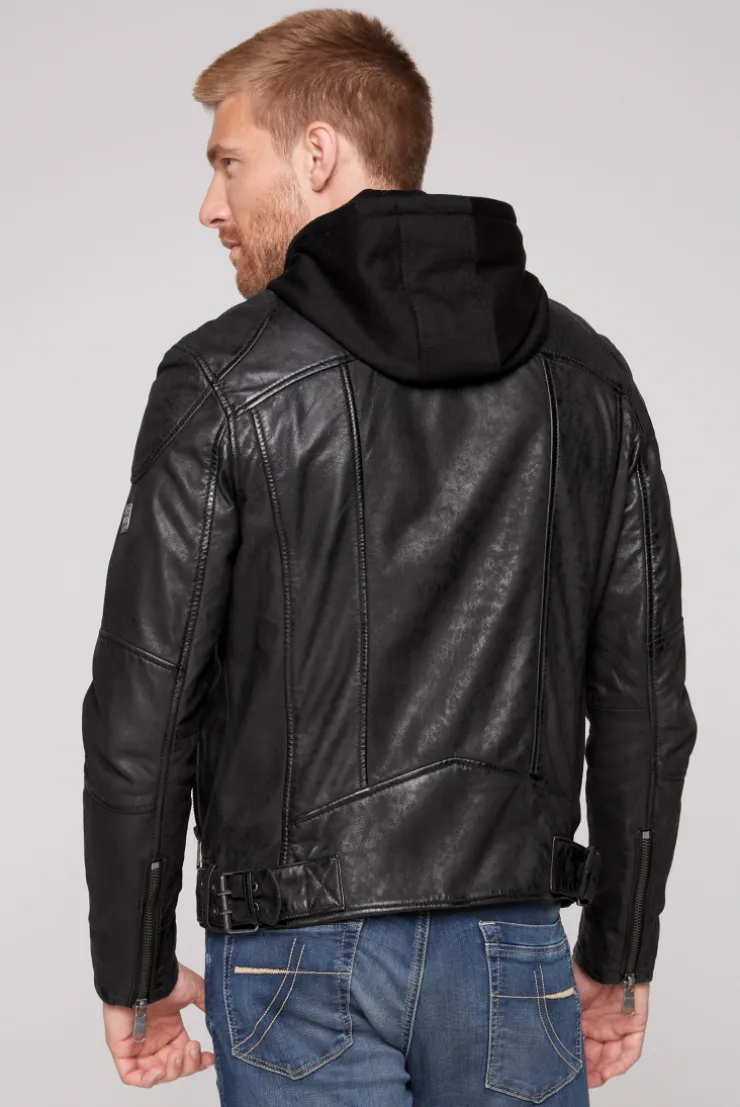 CAMP DAVID & SOCCX Bikerjacke aus Leder mit Kapuzeneinsatz black Hot