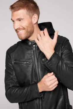 CAMP DAVID & SOCCX Bikerjacke aus Leder mit Kapuzeneinsatz black Hot