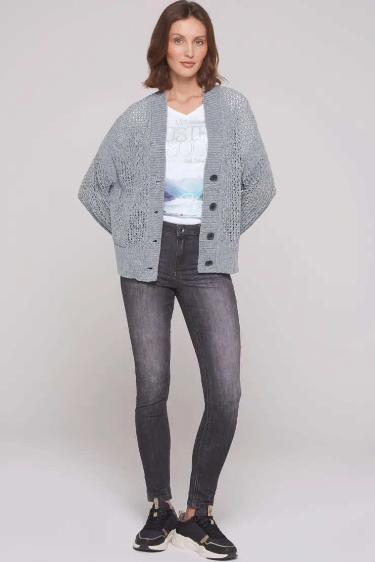 CAMP DAVID & SOCCX Chenille-Cardigan mit Strickmuster cold grey coldgrey Cheap