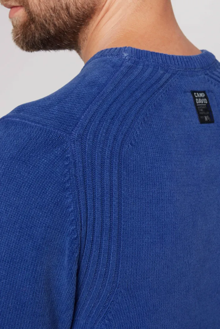 CAMP DAVID & SOCCX Chenille-Pullover Stone Washed mit Patches strong blue strongblue Hot
