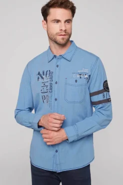 CAMP DAVID & SOCCX Fil à Fil Langarmhemd mit Label-Applikationen strong blue strongblue New
