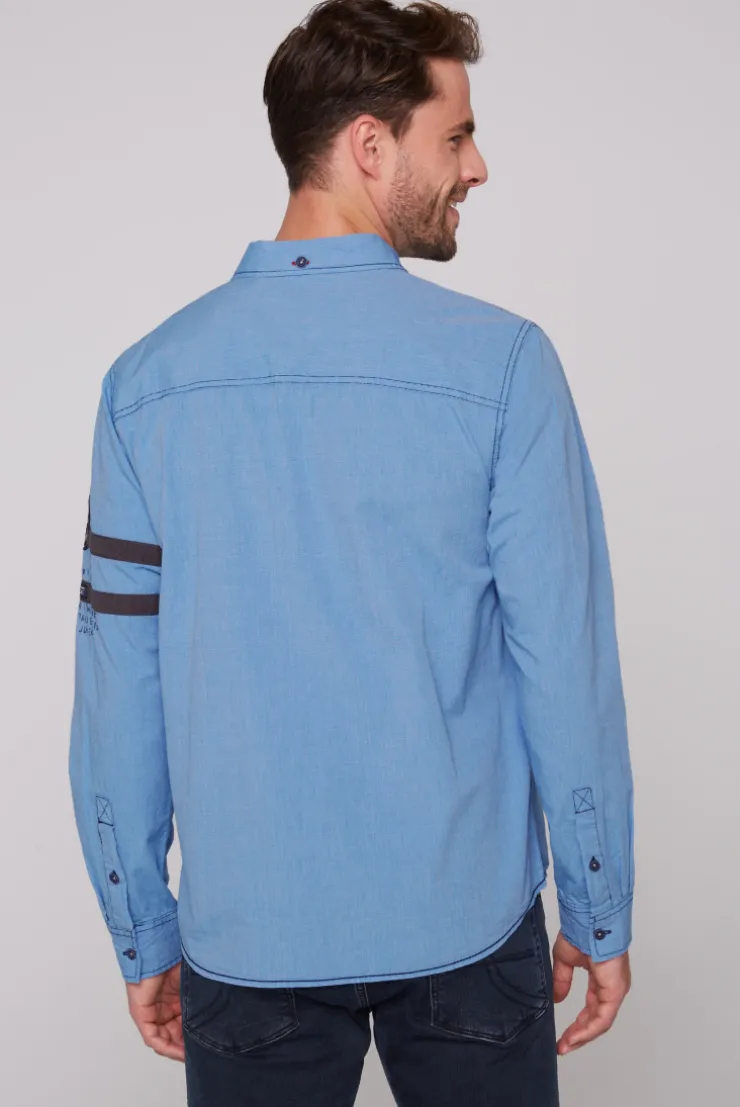 CAMP DAVID & SOCCX Fil à Fil Langarmhemd mit Label-Applikationen strong blue strongblue New