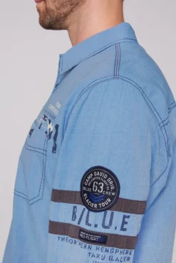 CAMP DAVID & SOCCX Fil à Fil Langarmhemd mit Label-Applikationen strong blue strongblue Clearance
