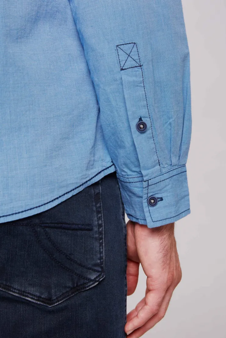 CAMP DAVID & SOCCX Fil à Fil Langarmhemd mit Label-Applikationen strong blue strongblue Clearance