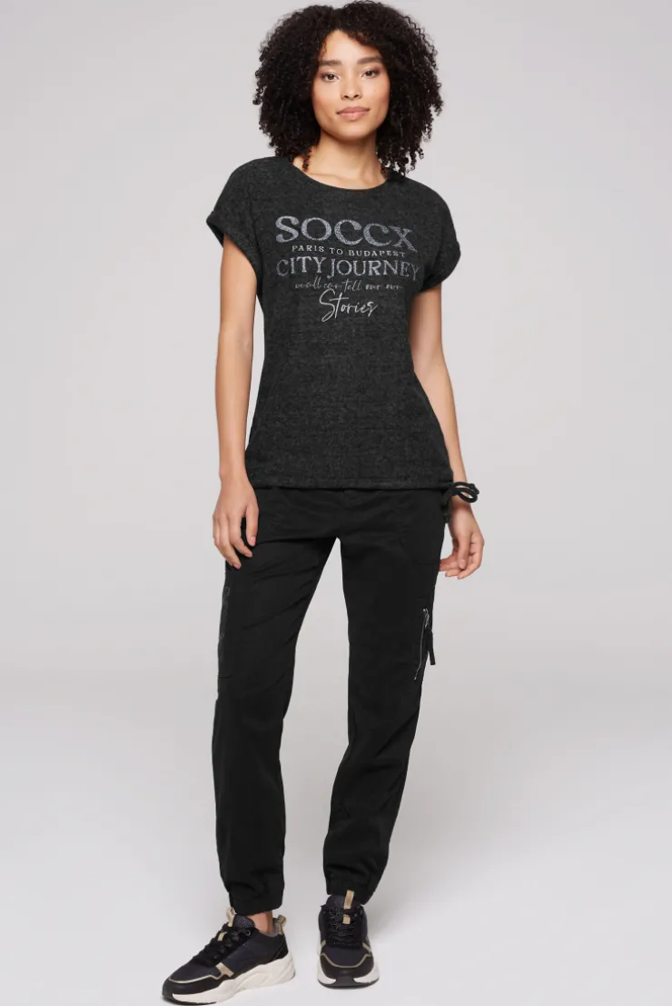 CAMP DAVID & SOCCX Flauschstrick-Shirt mit Glitter Logo black Sale