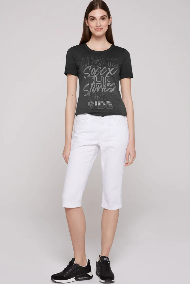 CAMP DAVID & SOCCX Geripptes T-Shirt mit Artwork black Outlet