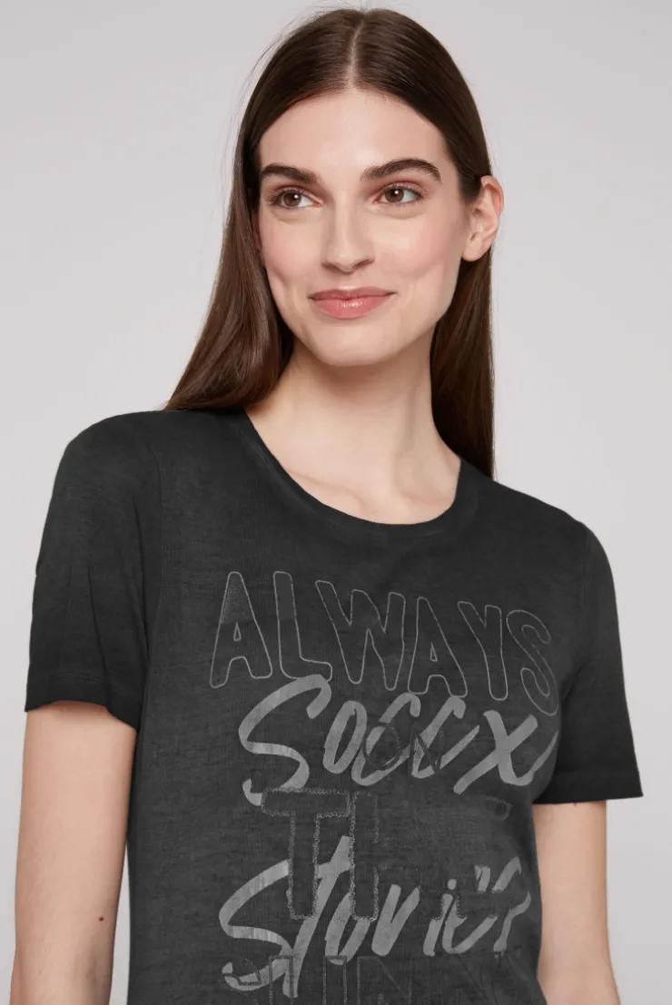 CAMP DAVID & SOCCX Geripptes T-Shirt mit Artwork black Outlet