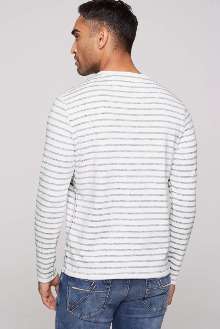 CAMP DAVID & SOCCX Gestreiftes Henley-Shirt mit Artwork opticwhite Flash Sale