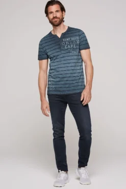 CAMP DAVID & SOCCX Gestreiftes Henley-Shirt mit Brusttasche blue navy bluenavy Cheap