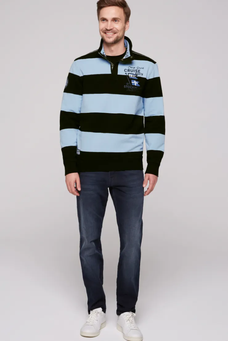 CAMP DAVID & SOCCX Gestreiftes Troyer-Sweatshirt mit Artworks black Clearance