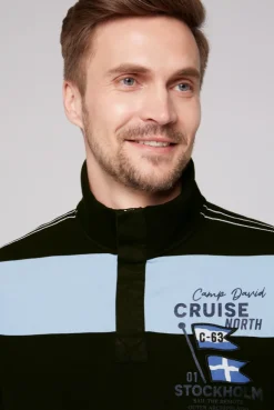 CAMP DAVID & SOCCX Gestreiftes Troyer-Sweatshirt mit Artworks black Clearance
