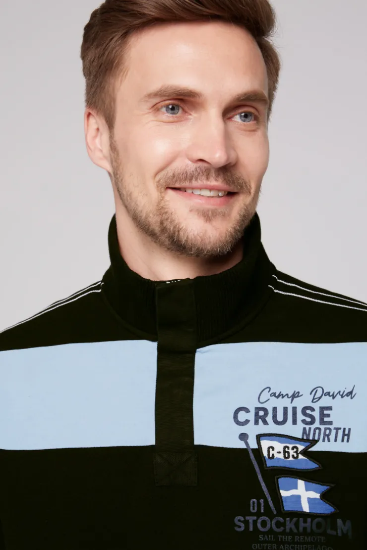 CAMP DAVID & SOCCX Gestreiftes Troyer-Sweatshirt mit Artworks black Clearance