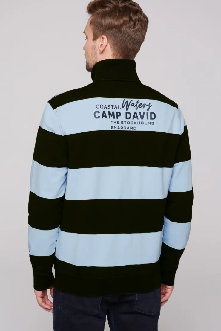 CAMP DAVID & SOCCX Gestreiftes Troyer-Sweatshirt mit Artworks black Clearance
