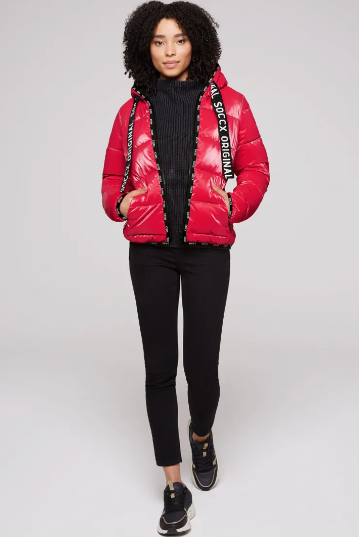 CAMP DAVID & SOCCX Glänzende Steppjacke mit Samt-Optik clear red clearred Discount