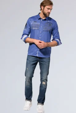 CAMP DAVID & SOCCX Hemd mit Dobby-Struktur und Artworks denim blue | L denimblue Sale