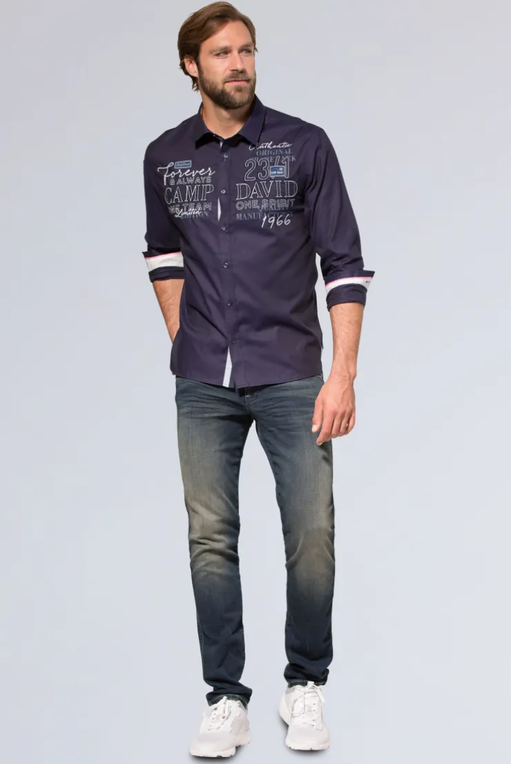 CAMP DAVID & SOCCX Hemd mit Dobby-Struktur und Artworks blue navy bluenavy Clearance